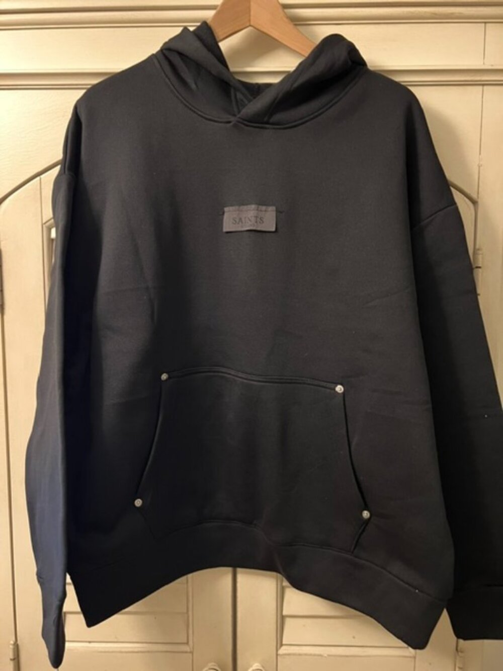 NEW Saints Studio Black Men's Pullover Hoodie, Unisex's Hoodie - Size Medium